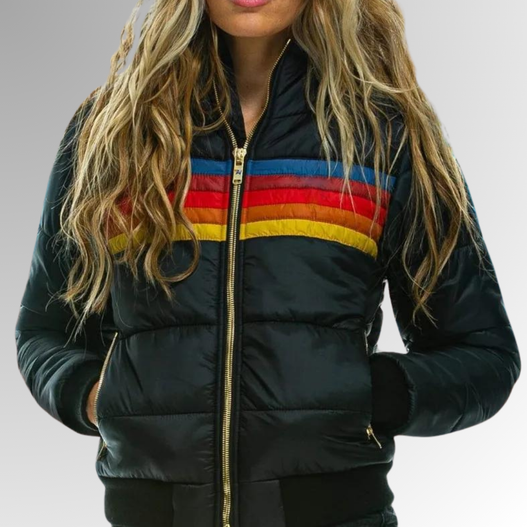 Ambre | Regenboog Gestreepte Zip-Up Jas